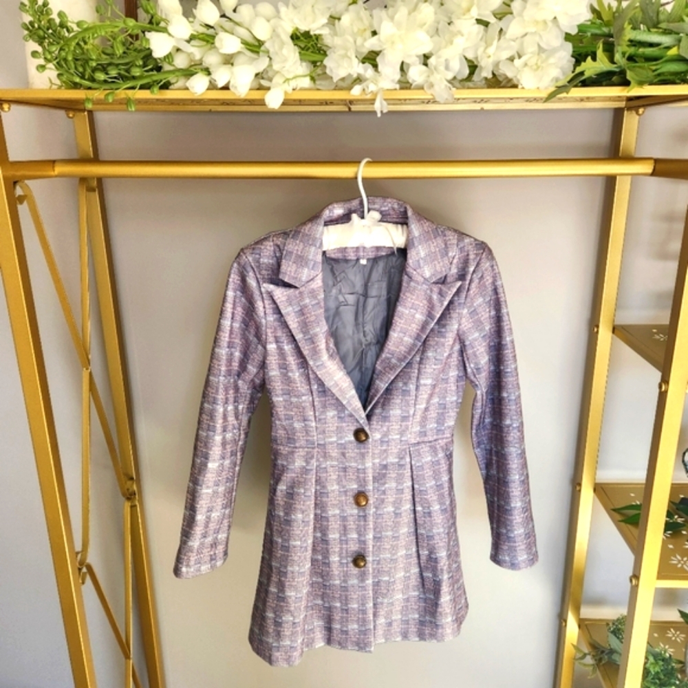 Blazer - 3 Button Flared Bottom Collared Plaid Fi… - image 1